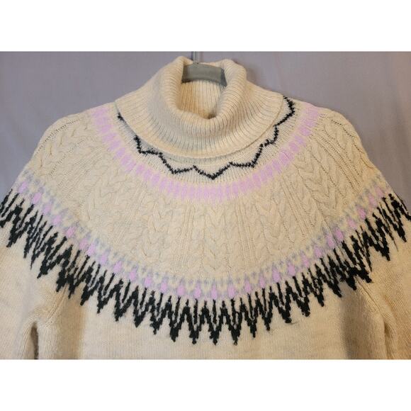 A New Day Fair Isle Turleneck Sweater Womens Sz Small Ivory Purple Black Gray - Picture 2 of 14